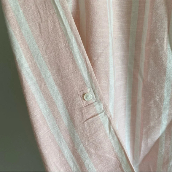 TOMMY Hilfiger Cotton Blend Linen-Look Pink and White Striped Button Down  S - Picture 7 of 10